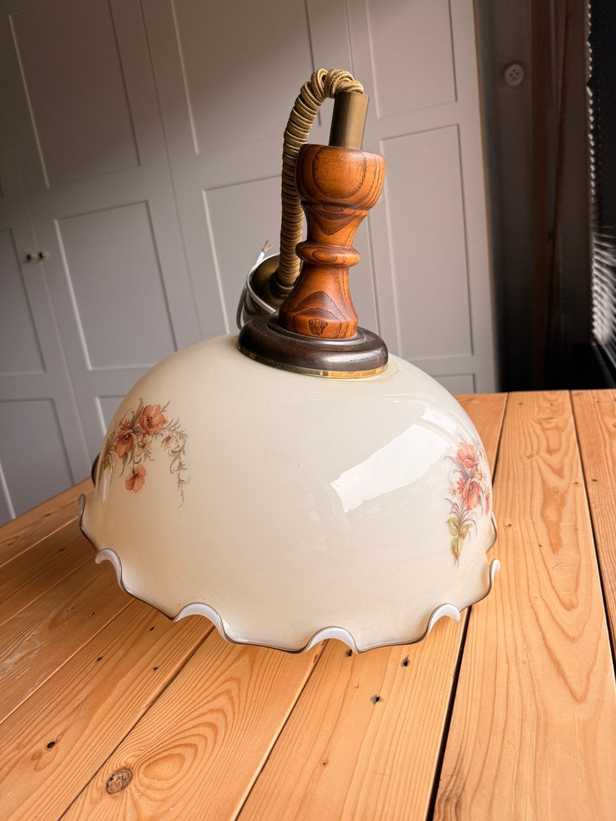 Vintage hanglamp met hout, Ophalen, Zo goed als nieuw, Hout