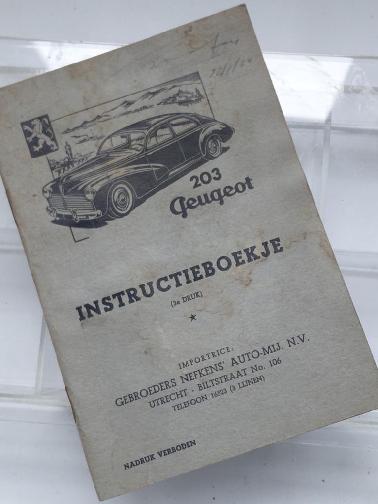 Handleiding Peugeot 203 uit 1955, Ophalen of Verzenden