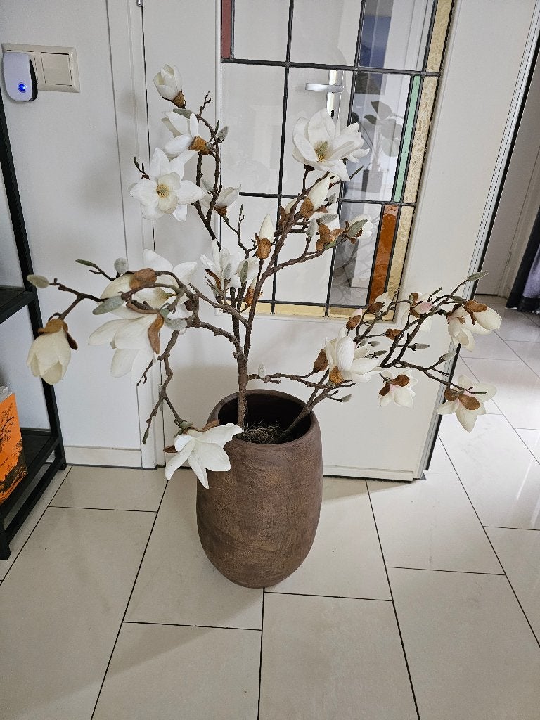 Luxe Hotel Chic Vloervaas met Zijden Magnolia Takken, Ophalen, Binnen, Zijde, Zo goed als nieuw