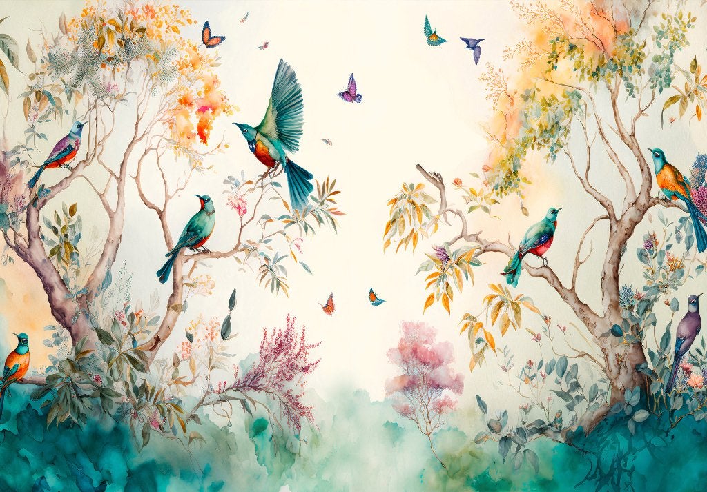 Tropisch behang Paradijsvogels, vogelbehang, trendy, op maat, Verzenden, Fotobehang