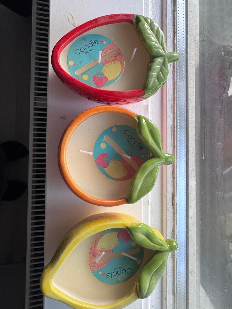 Leuke fruitkaarsjes: Citroen, Sinaasappel, Aardbei (ongebrui, Ophalen, Meerkleurig, Overige materialen, Overige stijlen