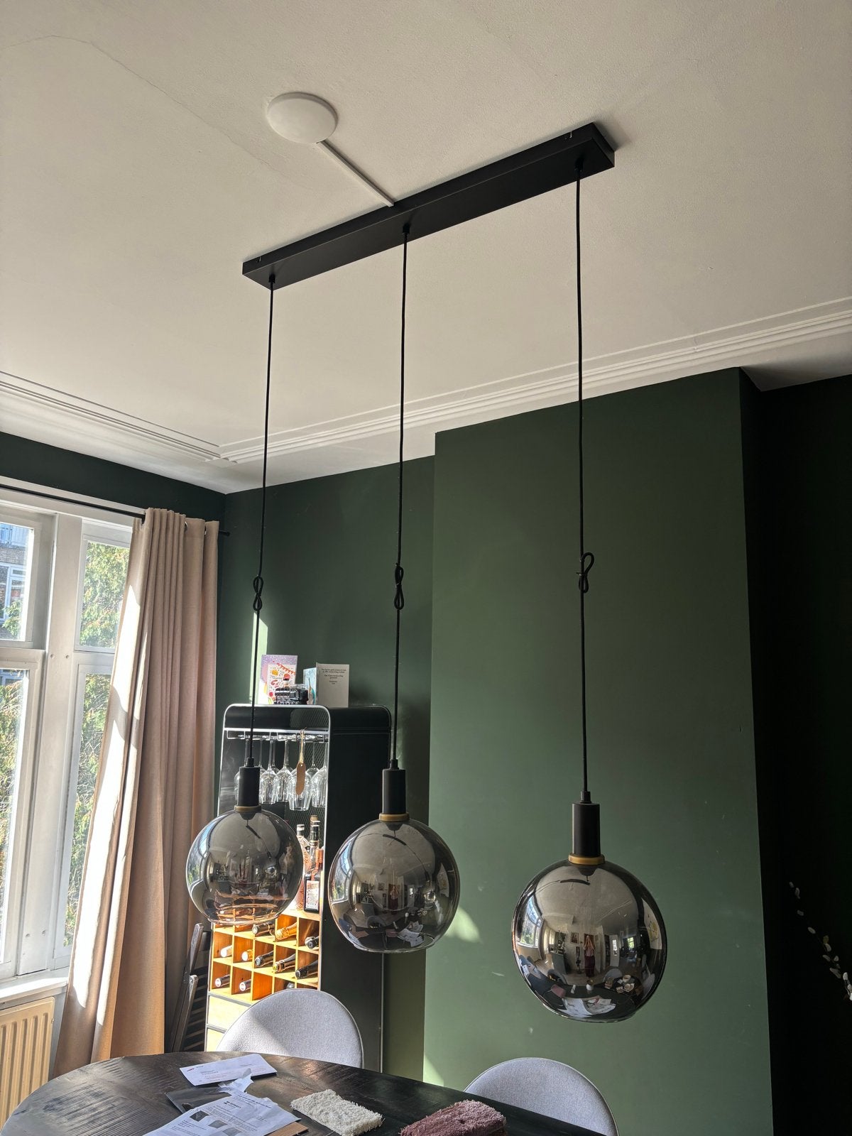 Eettafellampen - Set van 3 hanglampen, Huis en Inrichting, Lampen | Hanglampen, Ophalen of Verzenden, Zo goed als nieuw, Metaal