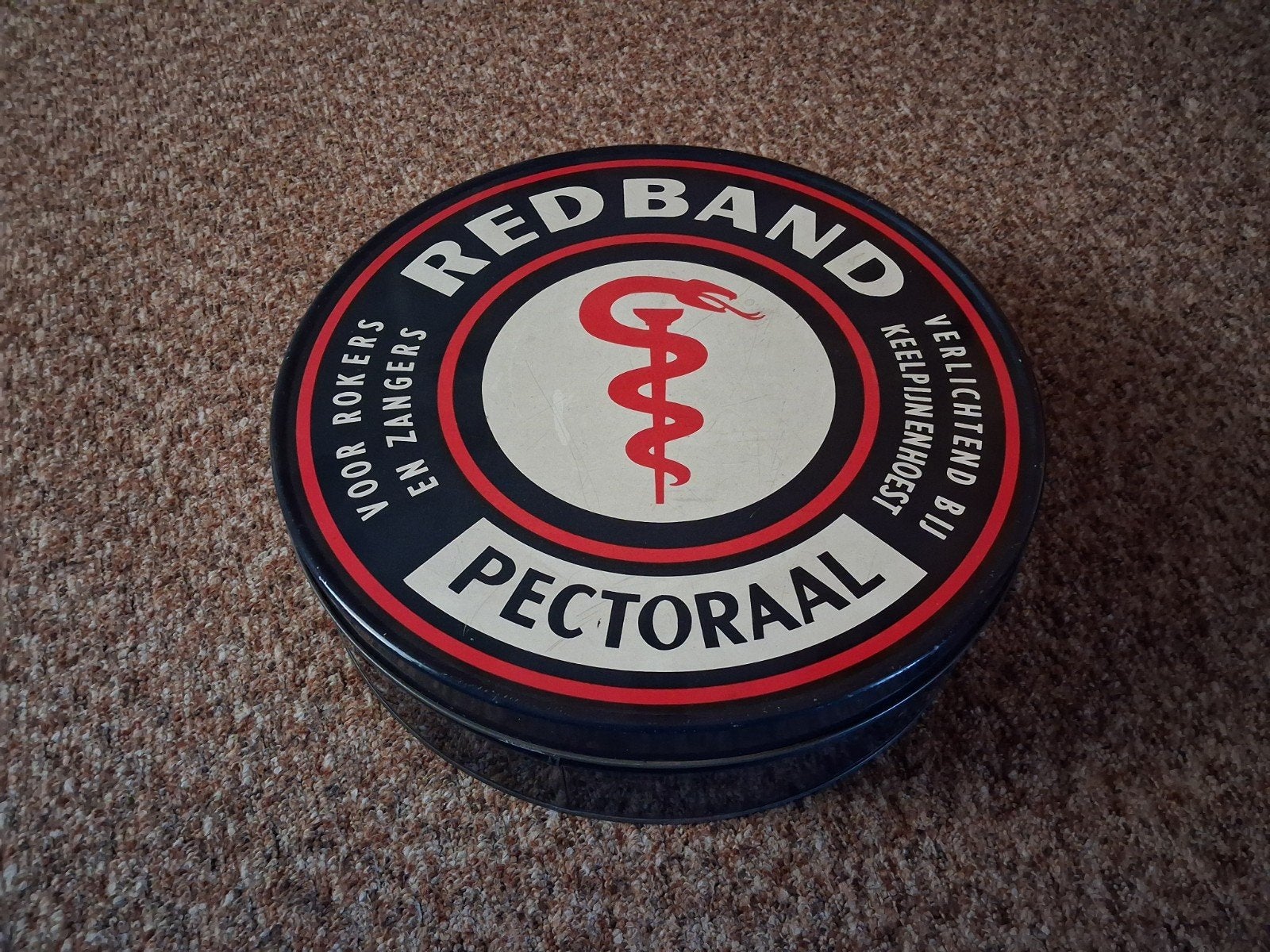 nostalgische oud red band blik / 33 cm Ø, Verzamelen, Blikken, Ophalen, Gebruikt, Overige, Overige merken