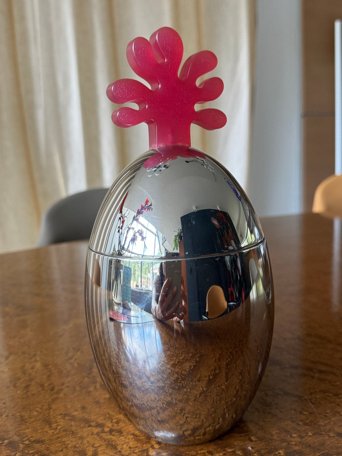 Alessi kleine Ovo voorraadbus met roze deksel, Minder dan 50 cm, Ophalen of Verzenden, Zo goed als nieuw, Metaal