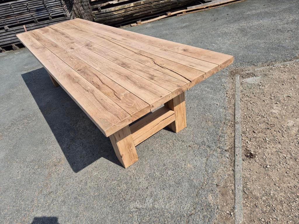 Eiken kloostertafel boerentafel tuintafel eettafel, Ophalen of Verzenden, Rechthoekig, 200 cm of meer, 50 tot 100 cm