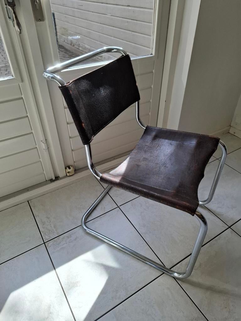 5x Vintage Bauhaus stijl buisframe stoel met leer, Ophalen
