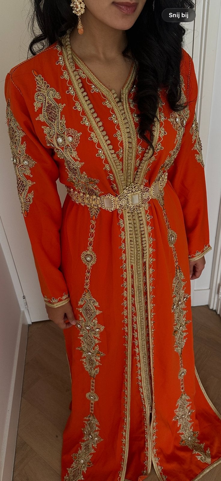 Elegante Marokkaanse jurk (zonder riem), Oranje, Zo goed als nieuw, Onder de knie, Ophalen