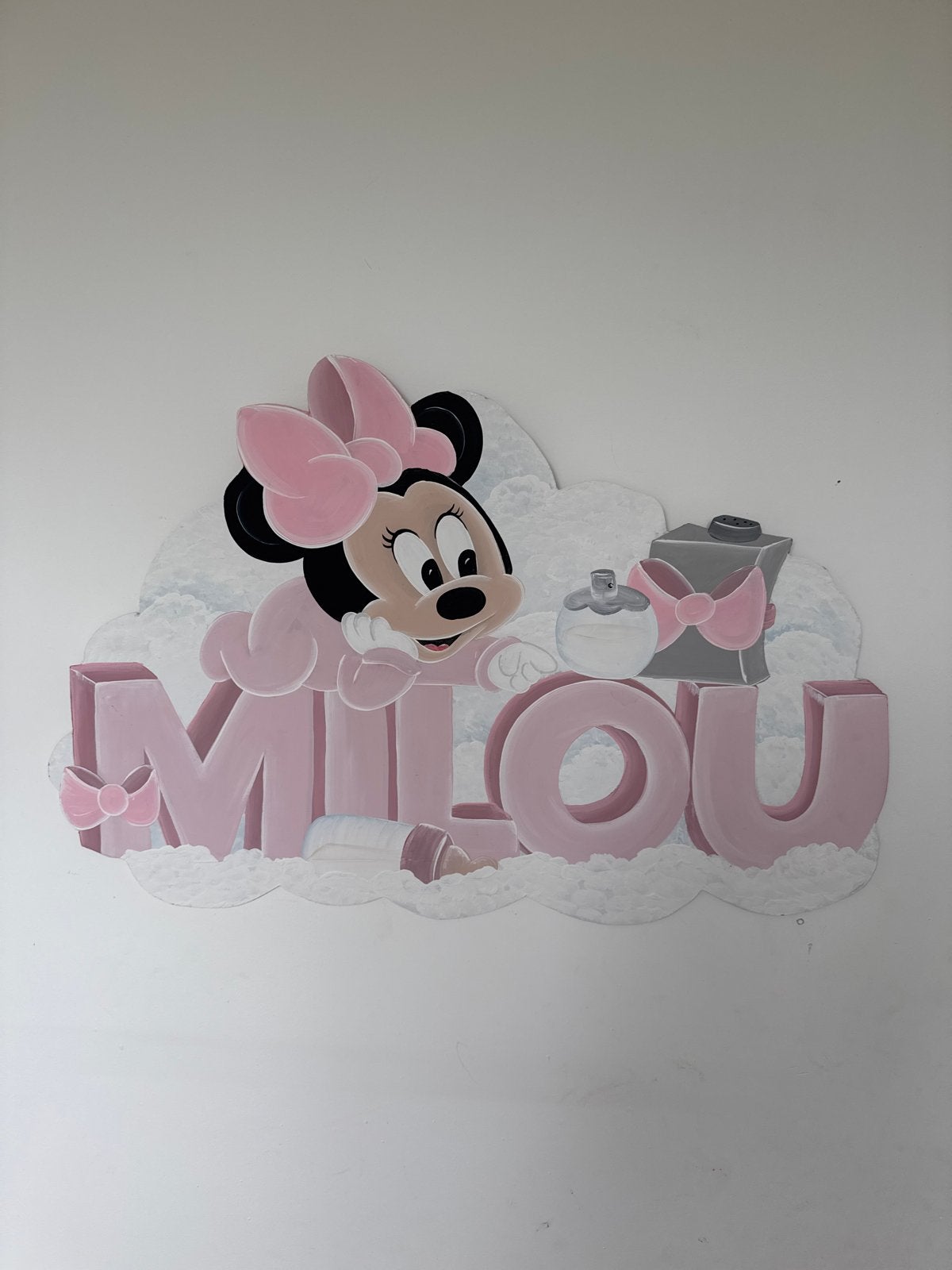 Minnie Mouse babykamer decoratie met naam 'Milou', Ophalen, Gebruikt, Wanddecoratie, Ophangbaar