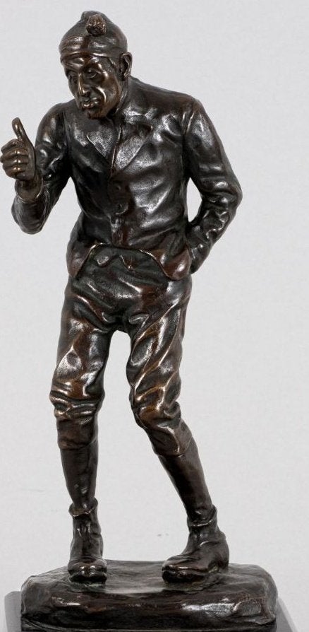 de opgeheven vinger==c a 1920==gesigneerd==bronzen beeld, Antiek en Kunst, Ophalen of Verzenden, Brons