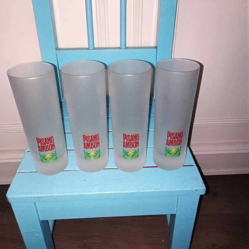 Pisang Ambon glazen frozen set van 4, Ophalen, Glas of Glazen, Gebruikt, Glas
