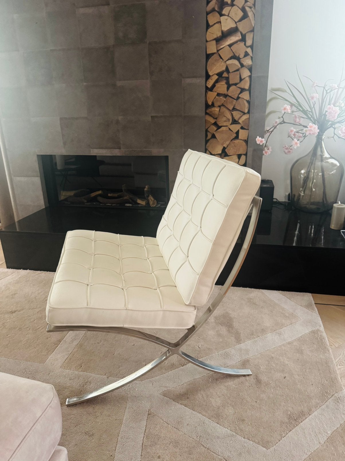 Prachtige Barcelona chair, fauteuil wit. ZGAN!, Ophalen, Zo goed als nieuw, Wit, Eén