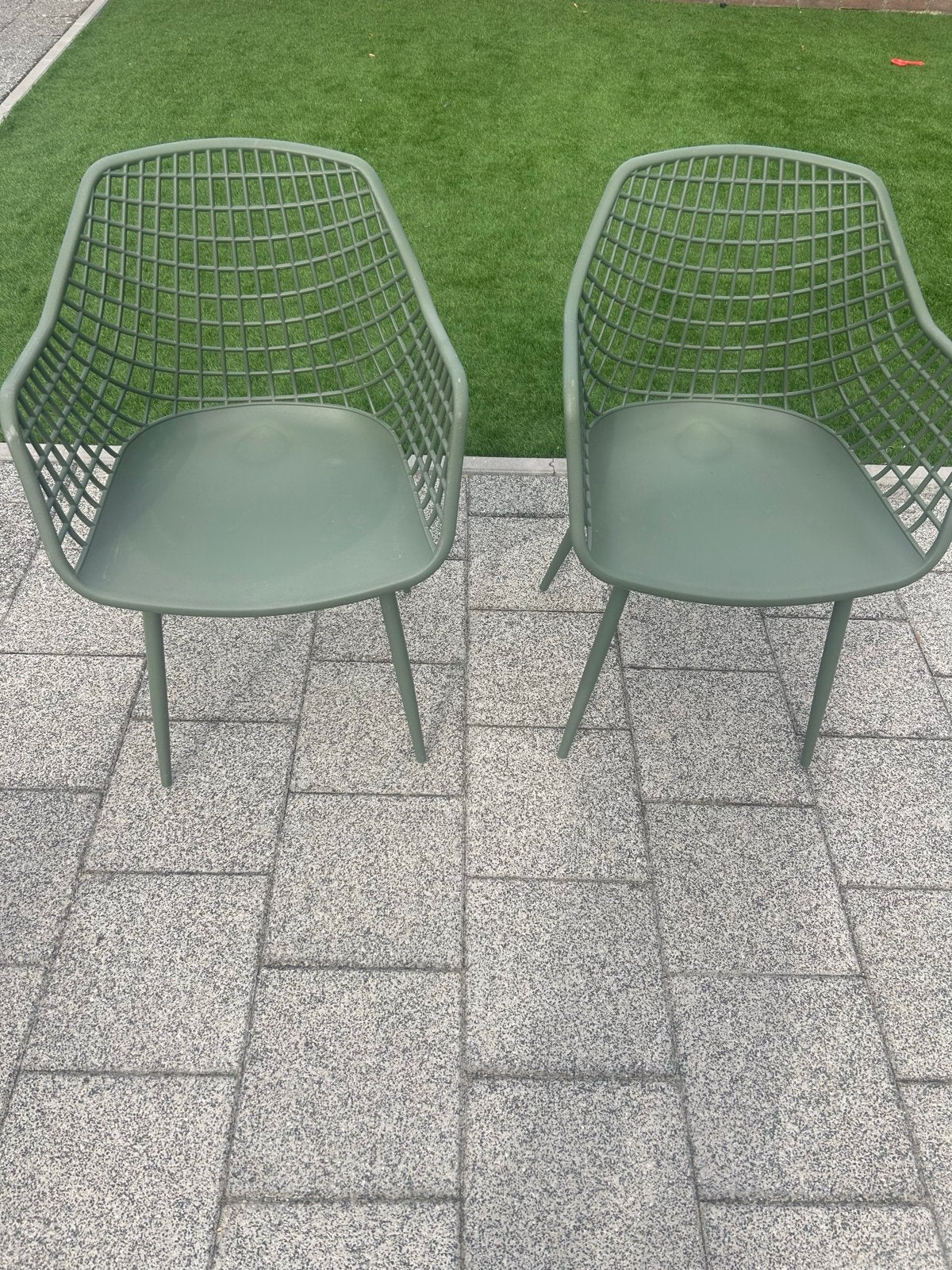 2 groene Kwantum Webbing stoelen, Ophalen, Kunststof, Gebruikt, Twee