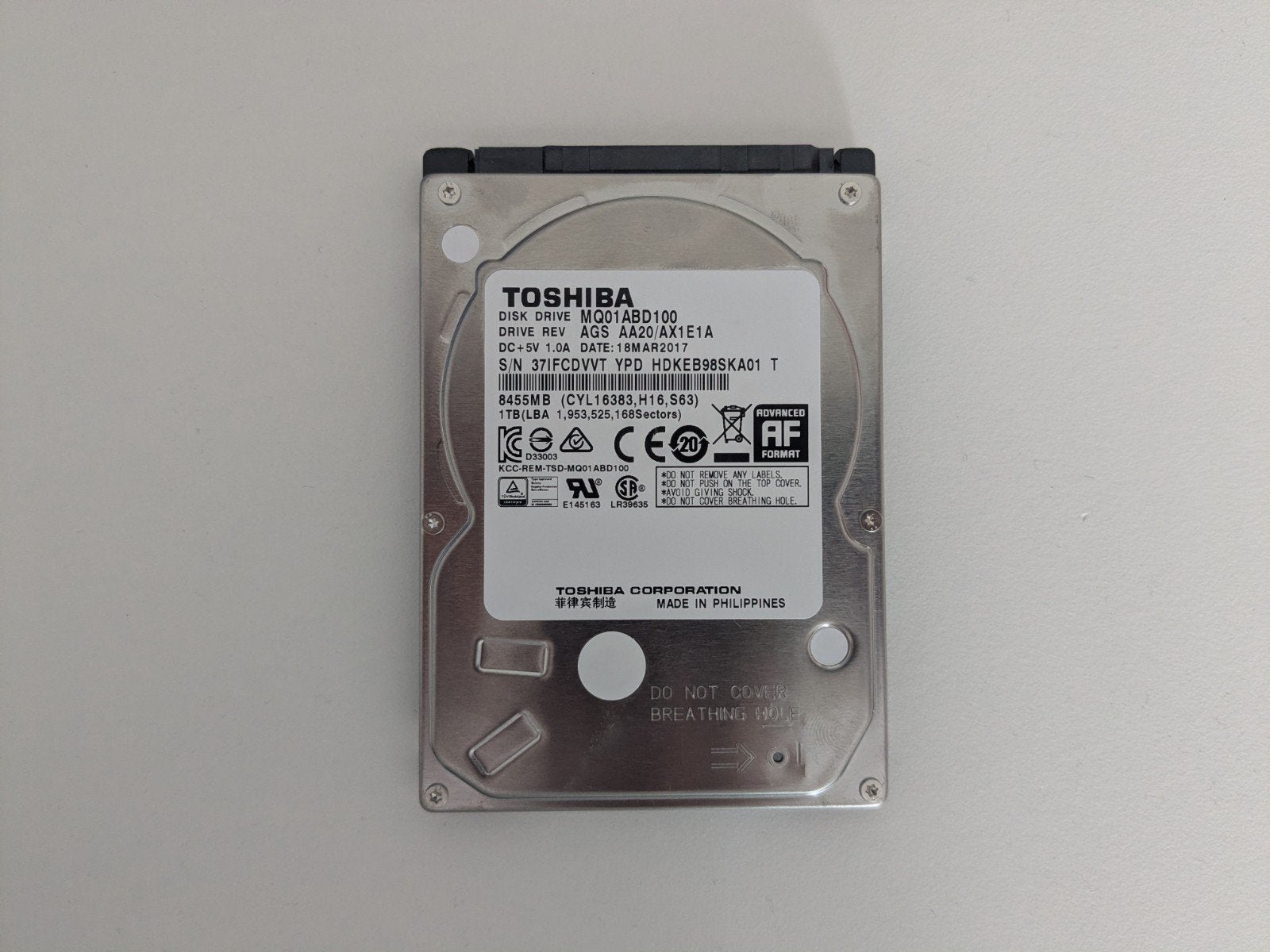 Toshiba MQ01ABD100 1TB HDD, Computers en Software, Harde schijven, Intern, Ophalen of Verzenden, 1TB, Laptop