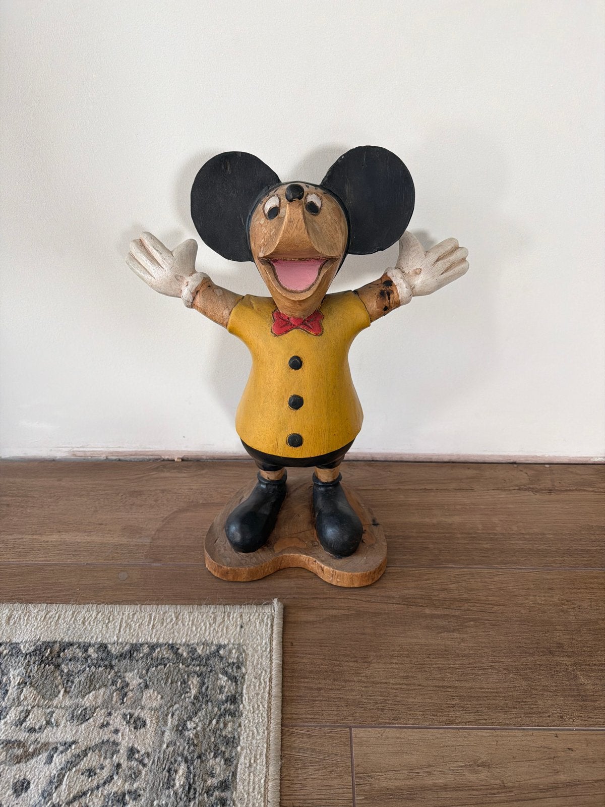 Vintage Houten Mickey Mouse Beeld - Handgesneden, Ophalen, Gebruikt