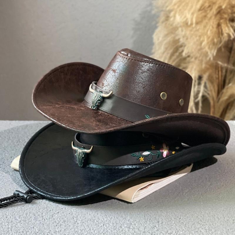Kunstleren cowboy hoed met stier heren dames western cowgirl, Verzenden, Nieuw, Hoed