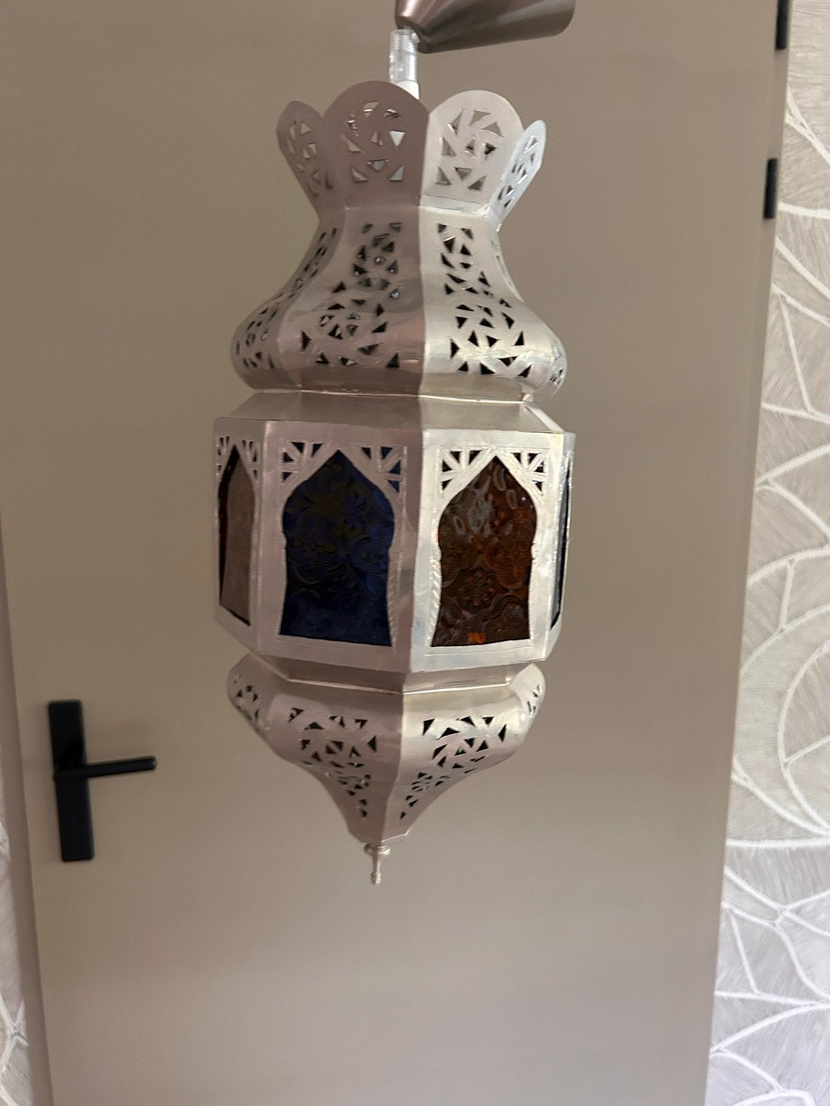 Set van 2 Moorse hanglampen met gekleurd glas, Ophalen, Gebruikt, Metaal, E27 (groot)