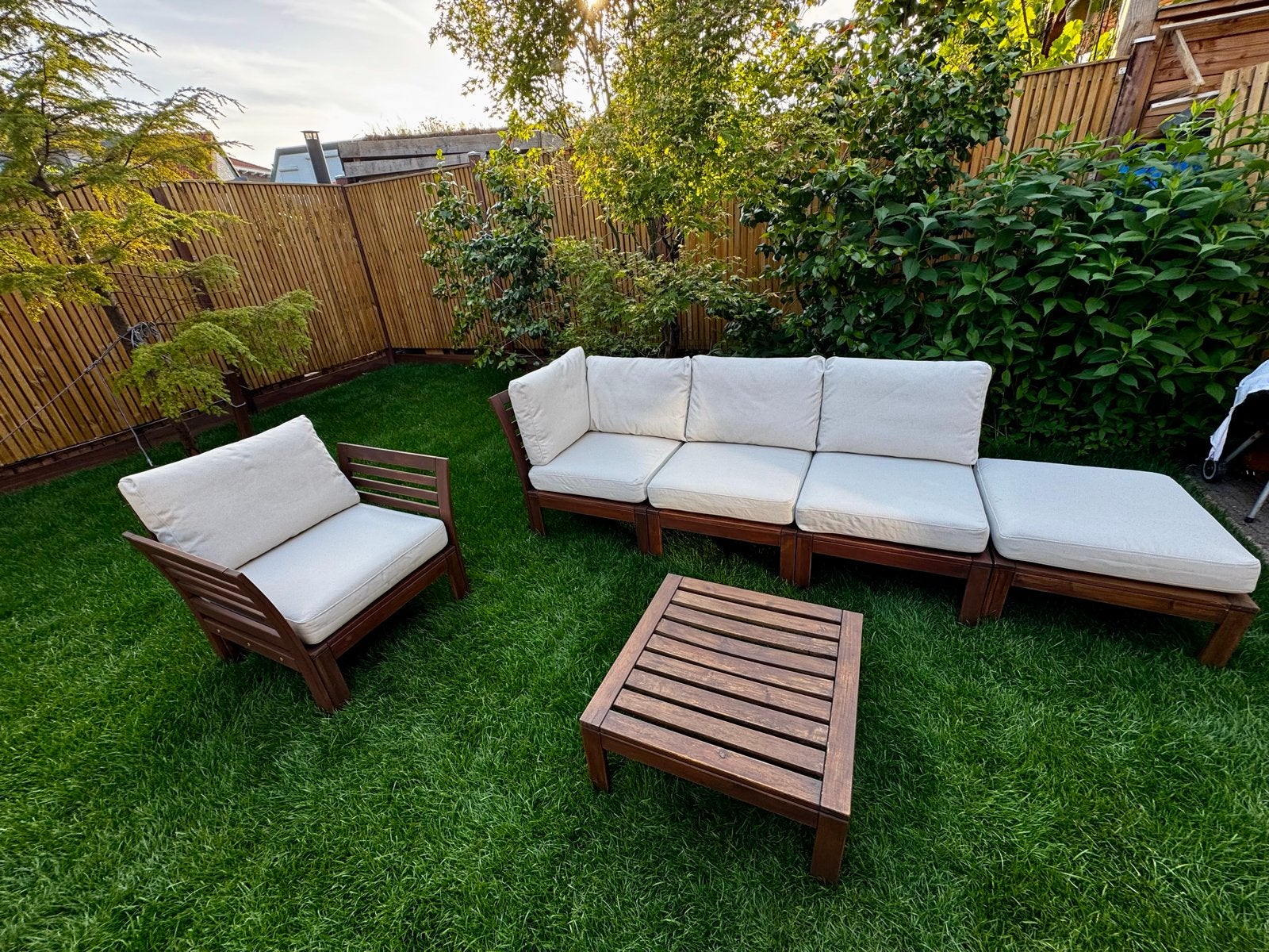 IKEA ÄPPLARÖ loungeset van massief acaciahout (hardhout), Ophalen, 5 zitplaatsen, Hardhout, Loungeset