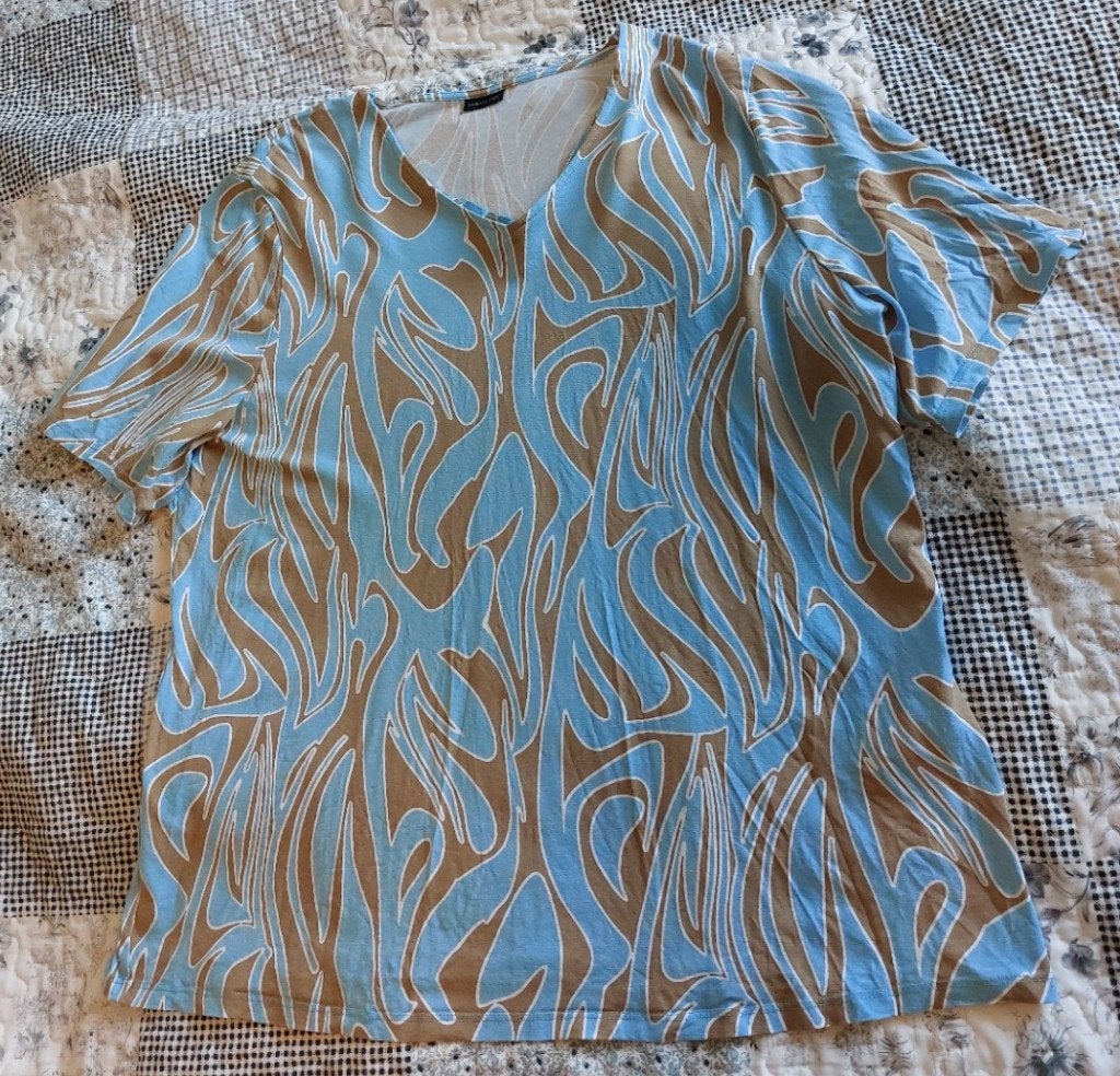 T-Shirt Barbara Lebek Maat 48 Caramel Blauw Wit Grijs, Blauw, Maat 46/48 (XL) of groter, Ophalen of Verzenden, Gedragen