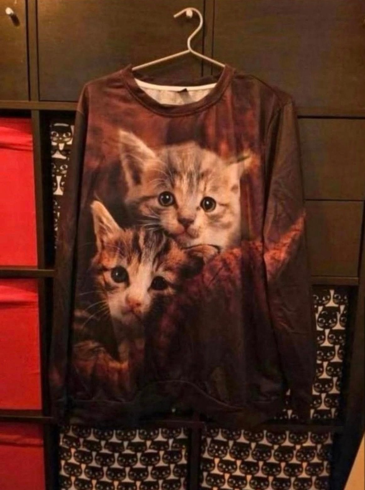 Leuke lange mouw shirt in bordeaux met poes opdruk maat XL, Ophalen, Nieuw, Maat 46/48 (XL) of groter, Overige kleuren