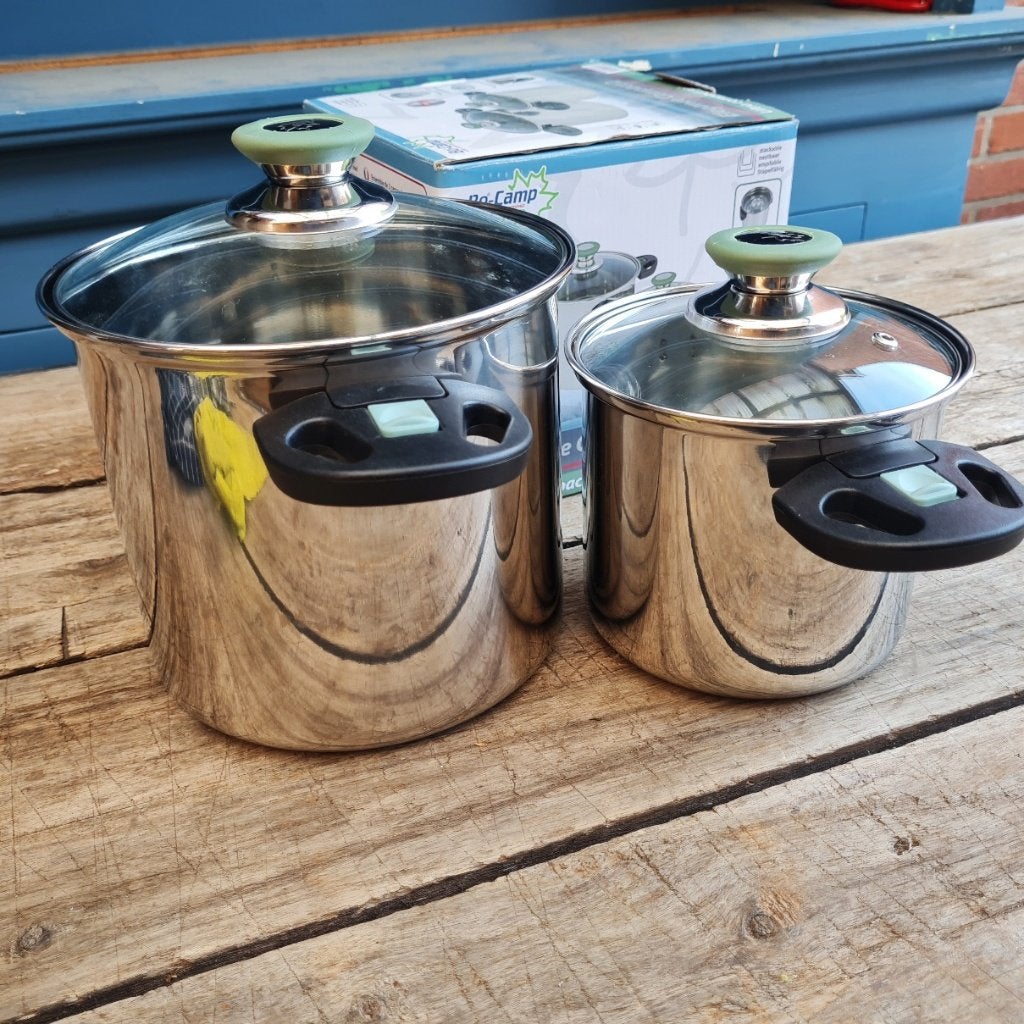 Compact camping RVS handig 2-delig pannenset . Als nieuw, Ophalen, Nieuw