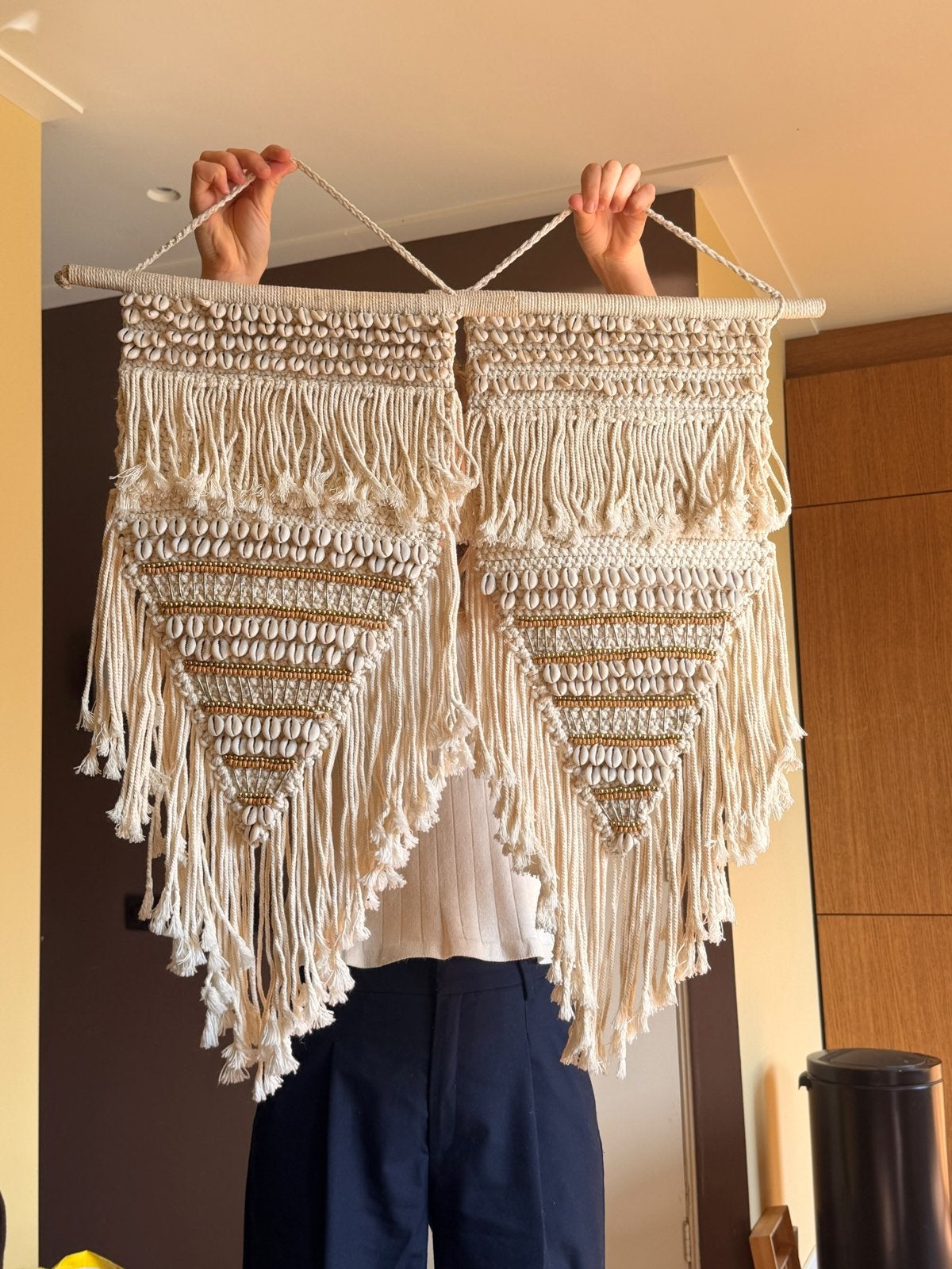 Wandhanger met Schelpen en Kralen uit Bali, Beige, Textiel, Ophalen of Verzenden, Zo goed als nieuw