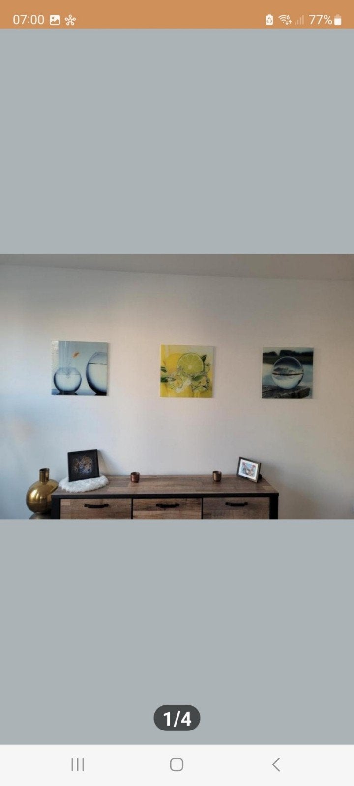 Set van 3 glazen schilderijen - Orchideeën, citroen, vissen, Huis en Inrichting, Ophalen, 50 – 75, Zo goed als nieuw, Schilderij
