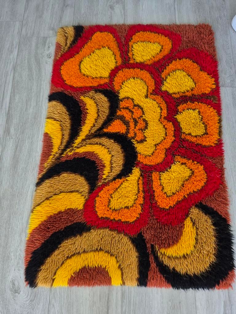 Retro vloerkleed jaren 70, Gebruikt, 100 tot 150 cm, Bruin, Rechthoekig