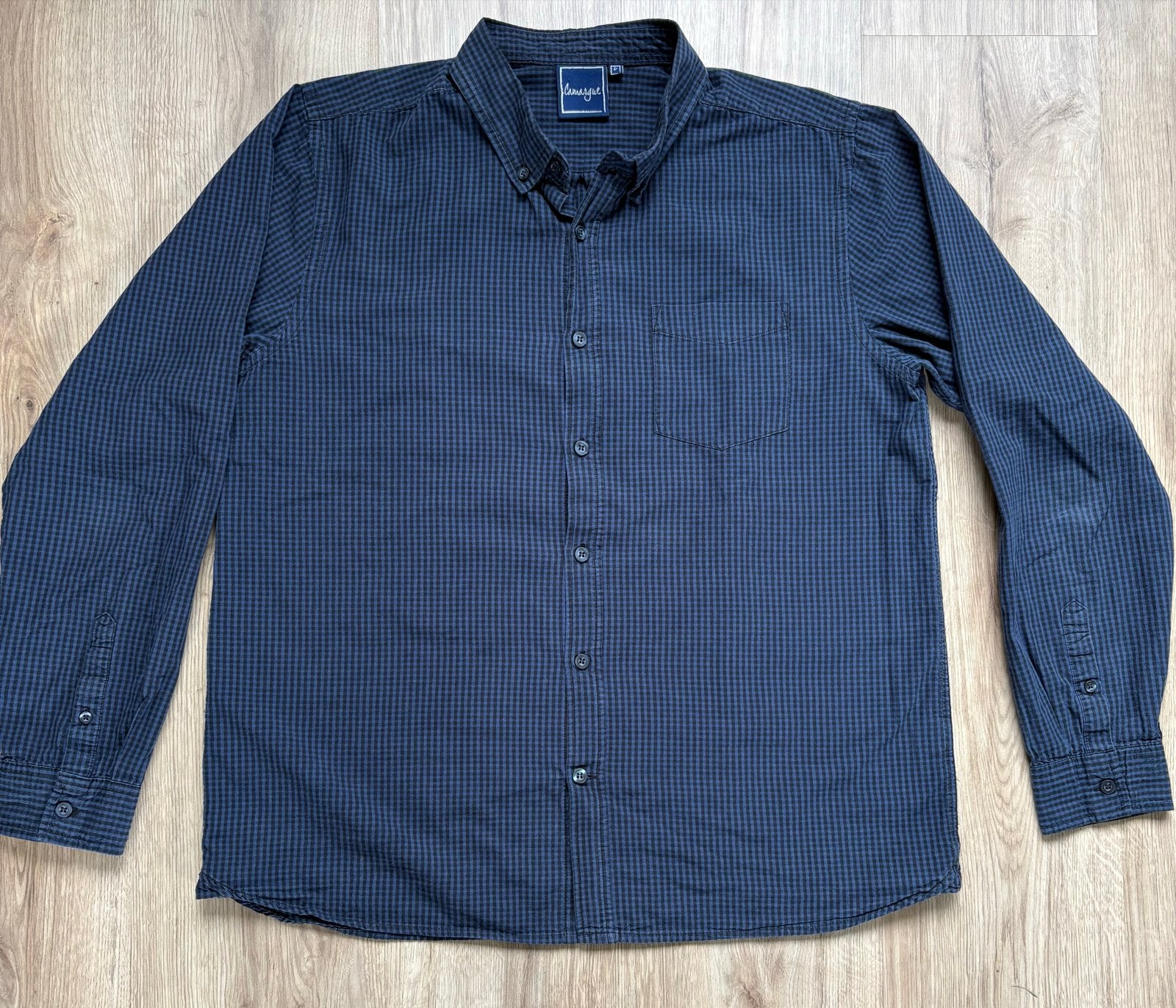 Camargue heren overhemd - Blauw geruit - Maat L, Ophalen of Verzenden, Gedragen, Blauw, Halswijdte 41/42 (L)