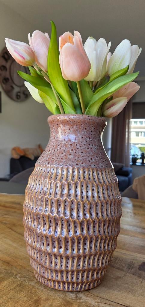 Vaas met tulpen, Overige kleuren, Ophalen of Verzenden, Minder dan 50 cm, Glas