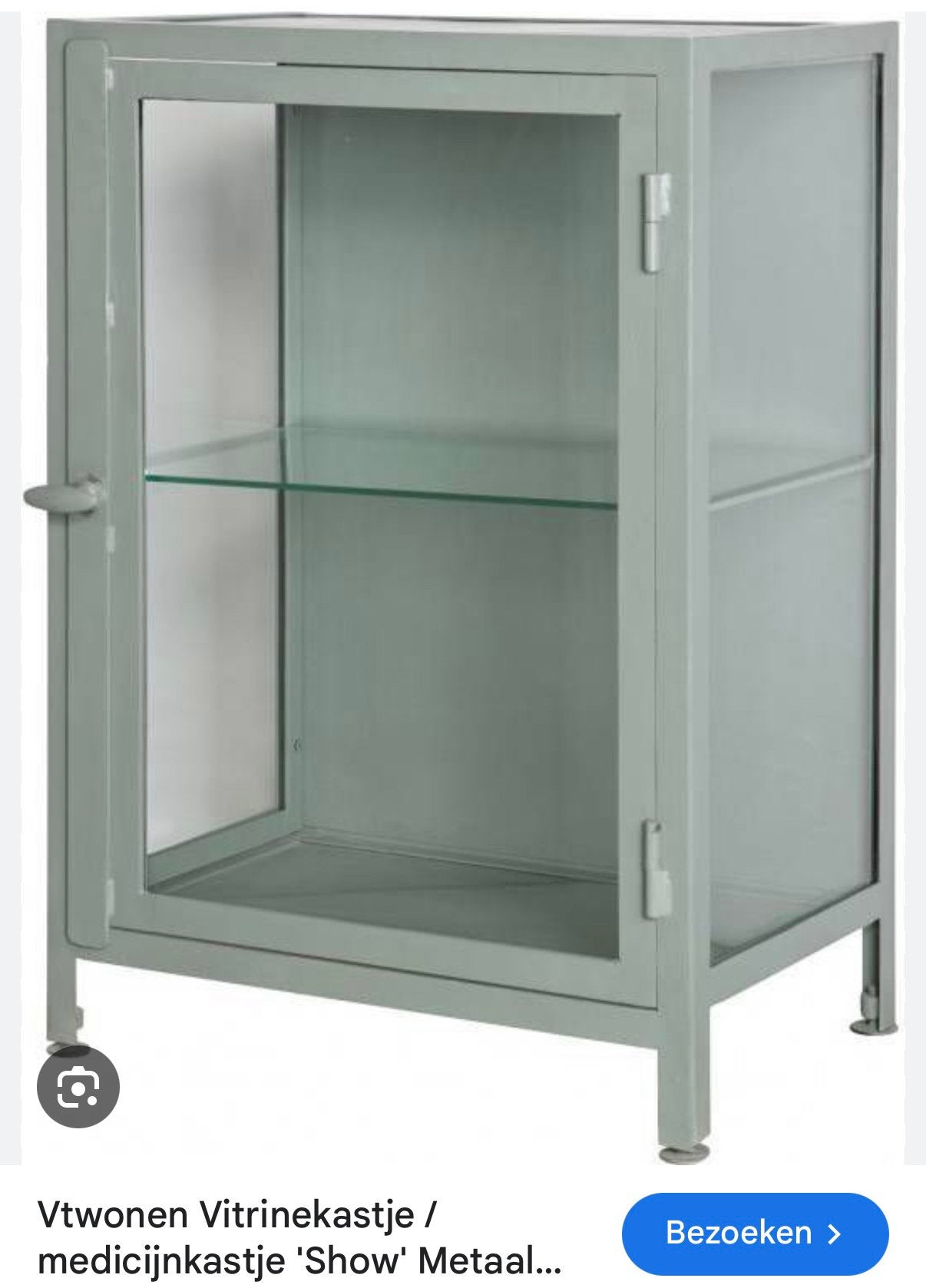 Jade groen metalen kastje met glazen deurtje en wandjes, Ophalen, 50 tot 100 cm, Zo goed als nieuw, Minder dan 100 cm