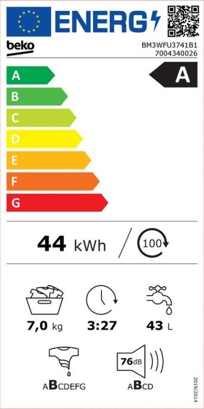 Beko wasmachine BM3WFT31041A1 - EnergySpin - 10 kg, Beko Nederland B.V., 1200 tot 1600 toeren, Klantenservice@beko.nl, Nieuwe Hemweg 6-7, 1013 BG Amsterdam