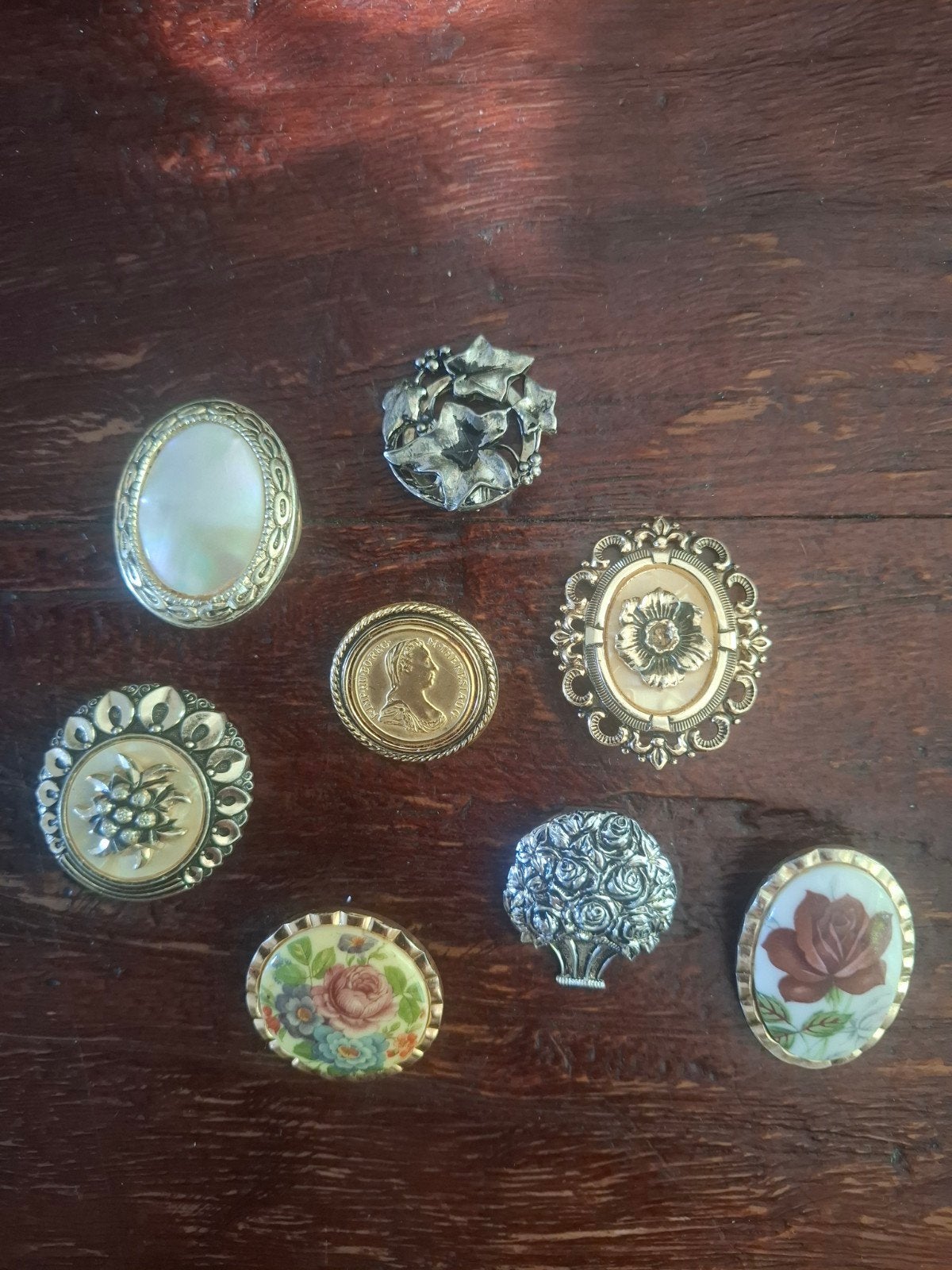 Set van 8 Vintage sjaalclips- Diverse Ontwerpen, Overige materialen, 4 tot 7 cm, Gebruikt, Ophalen of Verzenden