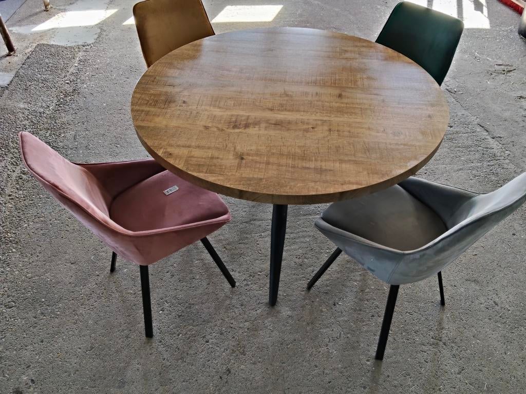 Massieve ronde tafel met 4 velvet/velours draaibare stoelen, Huis en Inrichting, Ophalen, Gebruikt, Overige materialen, .