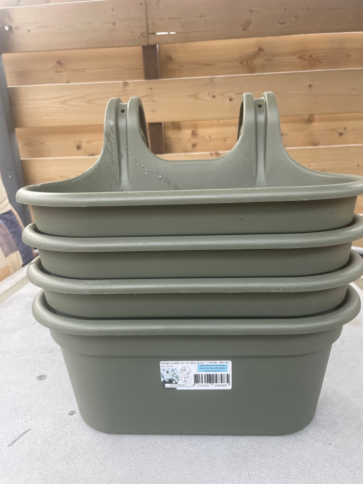 Malaga Easyfix Duo Balkonbakken Olijfgroen (4 stuks), Tuin en Terras, Bloembakken en Plantenbakken, Zo goed als nieuw, Kunststof