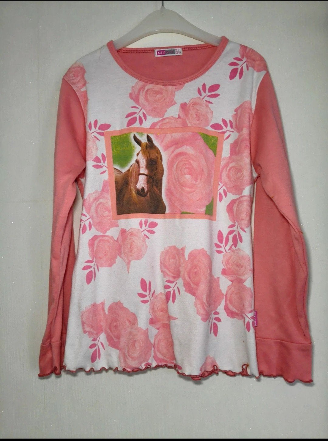 Leuk meisjes shirt met paard en rozen, maat 146-152, Ophalen of Verzenden, Gebruikt, Senque, Meisje