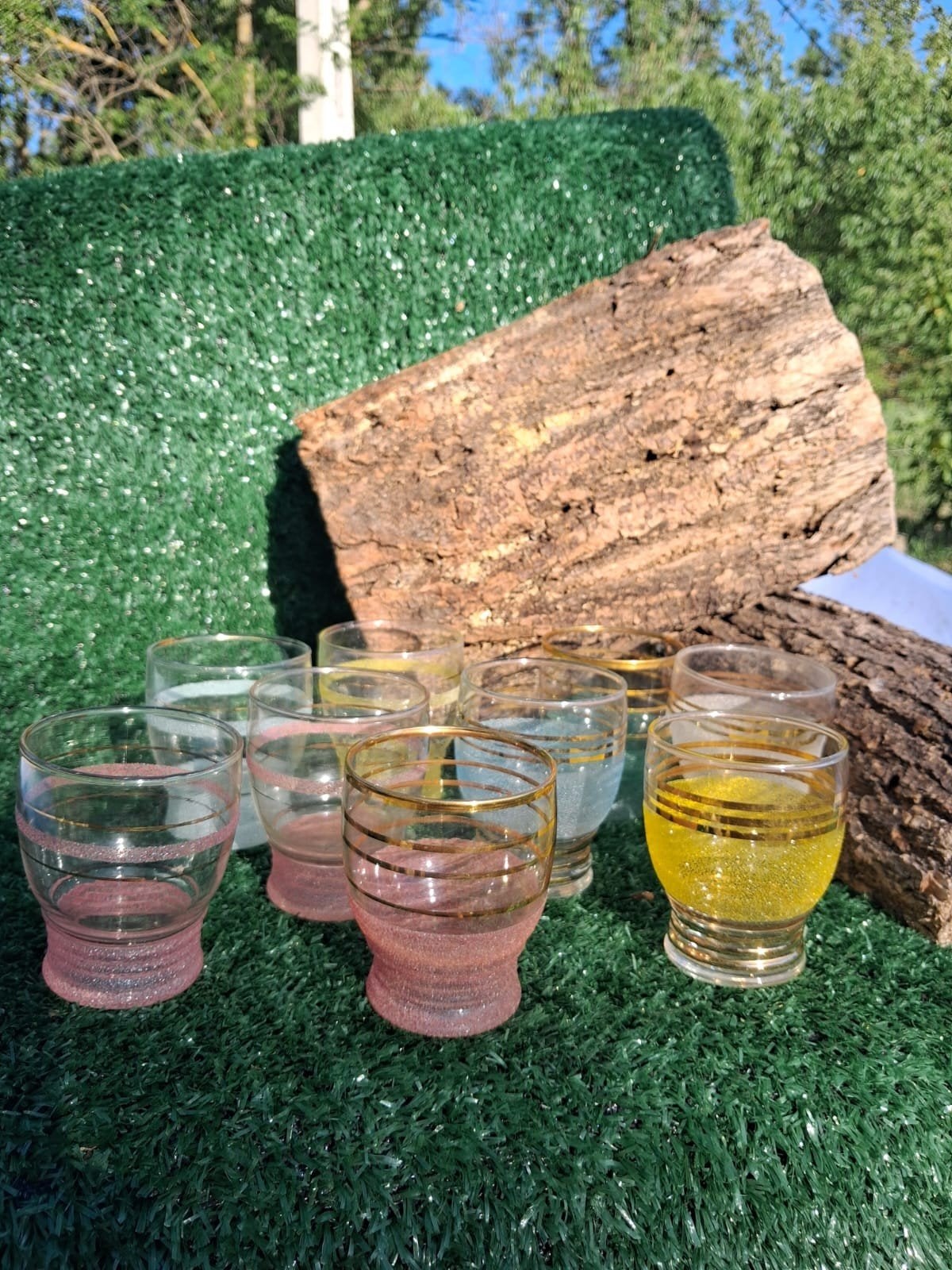 Set van 8 vintage borrelglaasjes met gouden rand, Antiek en Kunst, Antiek | Glas en Kristal, Ophalen of Verzenden