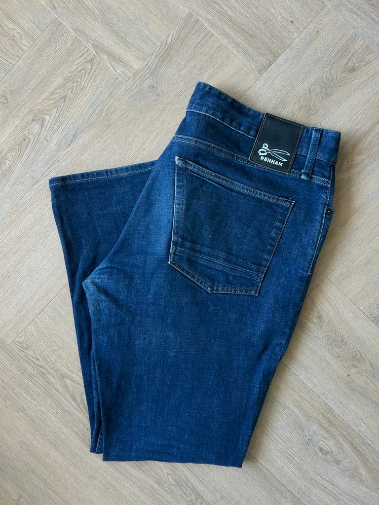 Denham donkerblauwe jeans heren drill regular fit W36, Kleding | Heren, Ophalen of Verzenden, Zo goed als nieuw, Blauw, W36 - W38 (confectie 52/54)