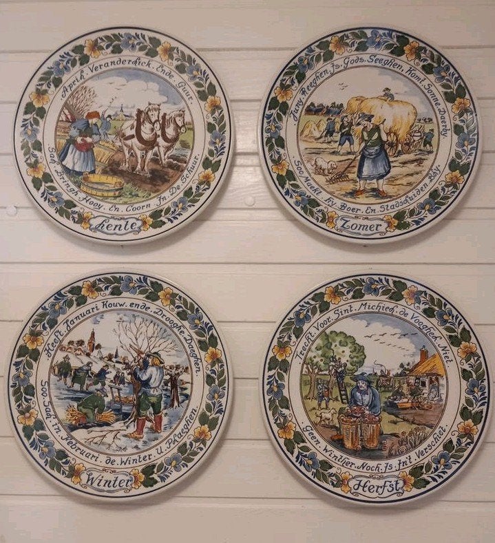 Goedewagen Polychroom 4 jaargetijden borden 24 cm Nieuwstaat, Ophalen of Verzenden