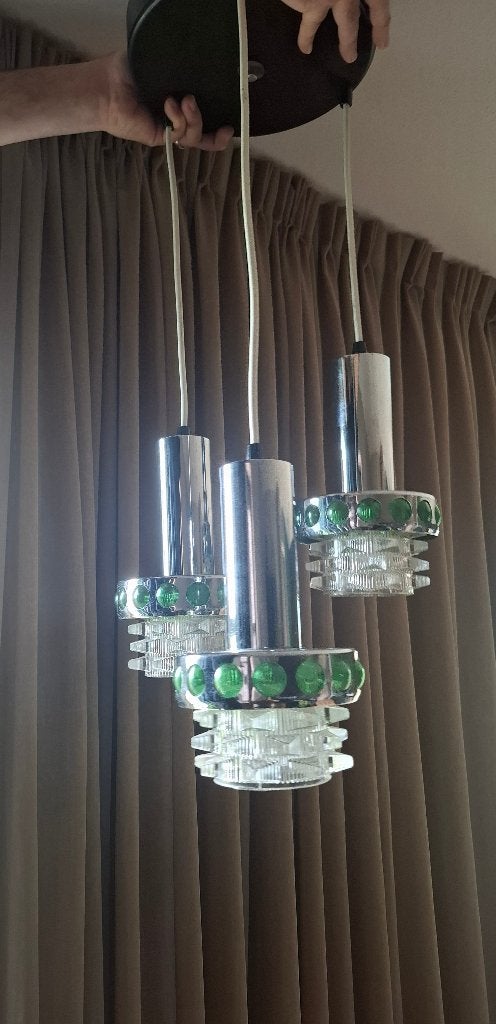 Vintage Raak Amsterdam space 3 lichts cascade hanglamp jaren, Ophalen, Groen, Jaren 70, E27 (groot)