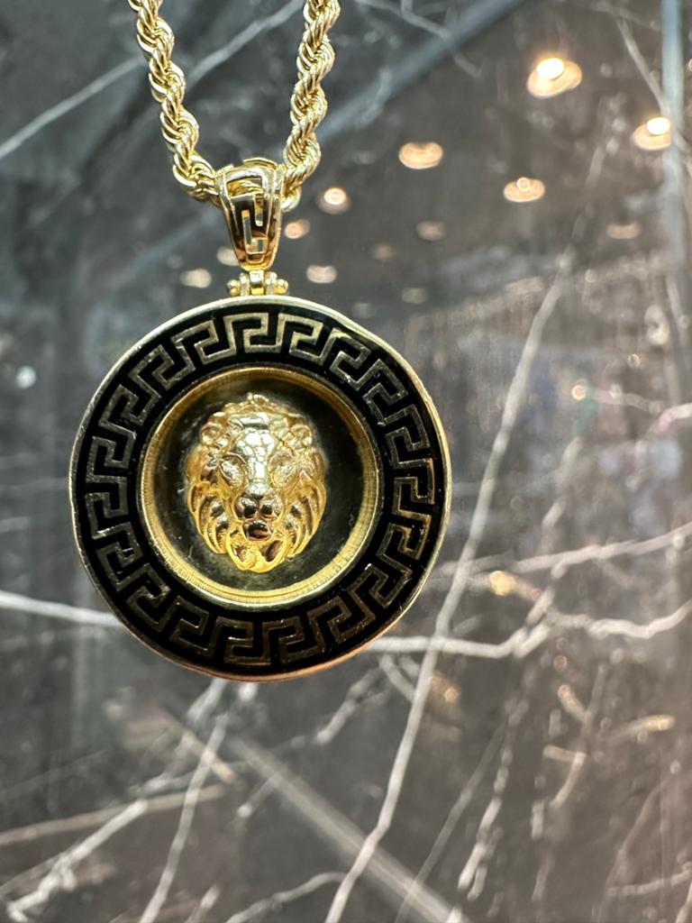 14k Gouden Rope Chain met Leeuwenkop Hanger, Sieraden, Tassen en Uiterlijk, Kettingen, Ophalen of Verzenden, Nieuw, Goud, Met hanger