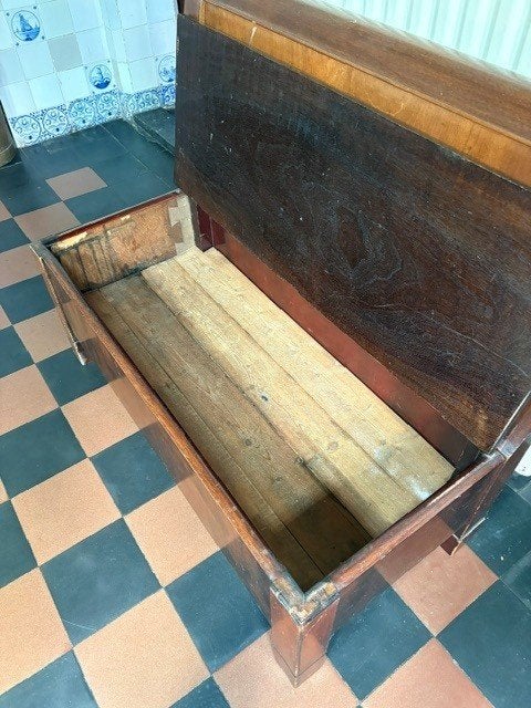 Antieke houten halbank, Antiek en Kunst, Antiek | Meubels | Stoelen en Banken, Ophalen