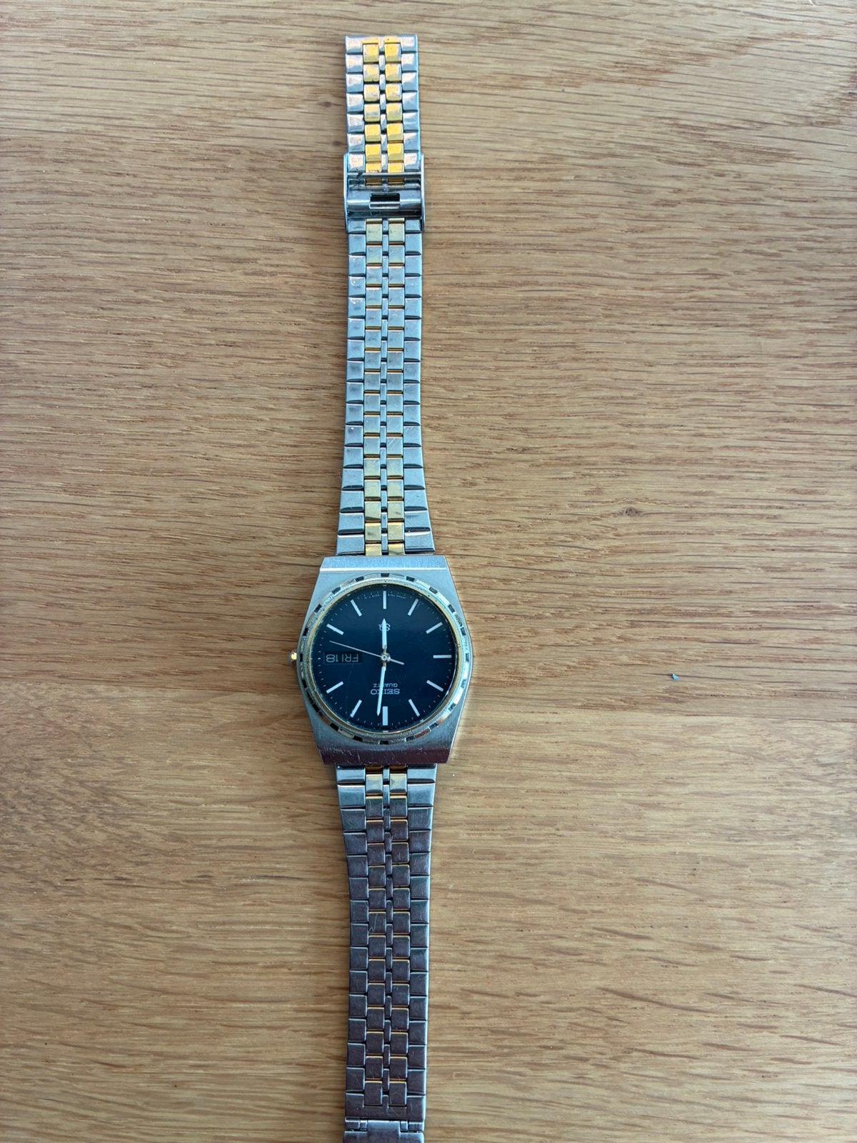 Seiko quartz horloge met blauwe wijzerplaat , jaren 70., Sieraden, Tassen en Uiterlijk, Ophalen of Verzenden, Gebruikt, Staal