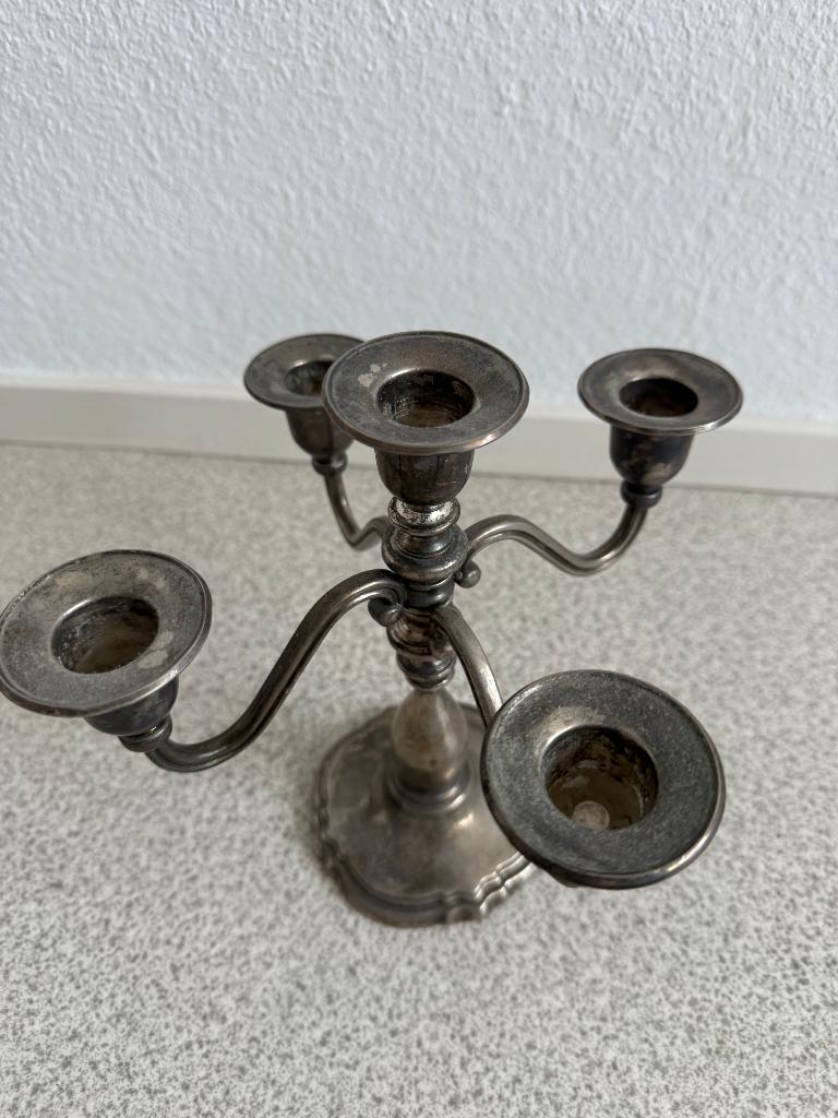 Vintage 5-armige kandelaar zilverkleur, Ophalen, Koper of Brons