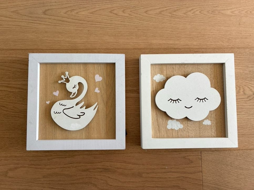 2x Schattige wanddecoratie: zwaan en wolkje met licht, Gebruikt, Overige merken, Ophalen of Verzenden, Wit