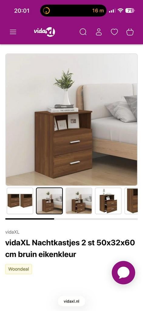 Nachtkastjw VidaXL 2st 50x32x60 cm bruin eikenkleur, Ophalen of Verzenden, Nieuw, Minder dan 45 cm