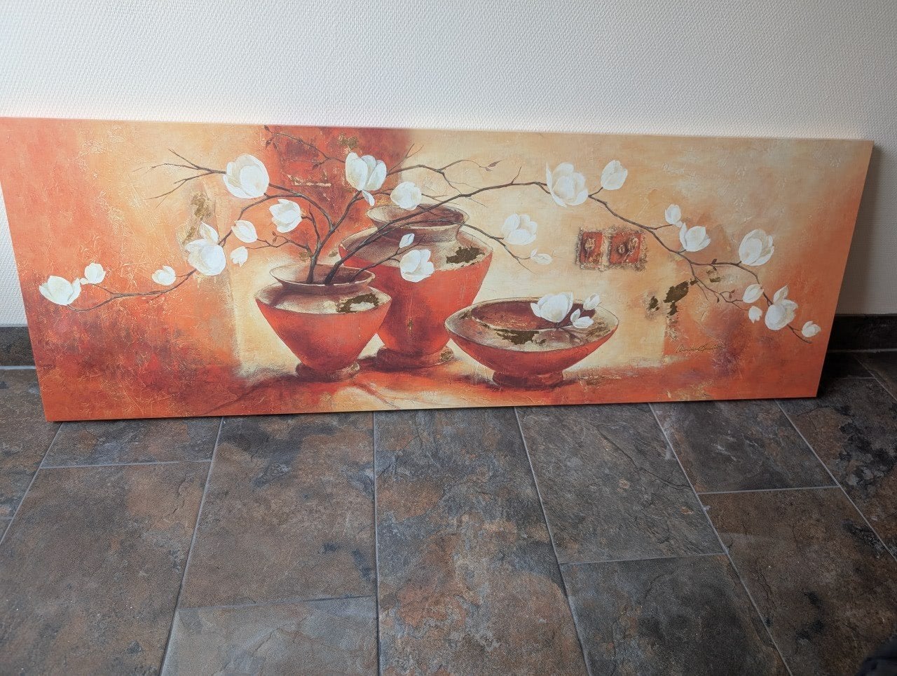 Schilderij met bloesem en vazen, Ophalen of Verzenden