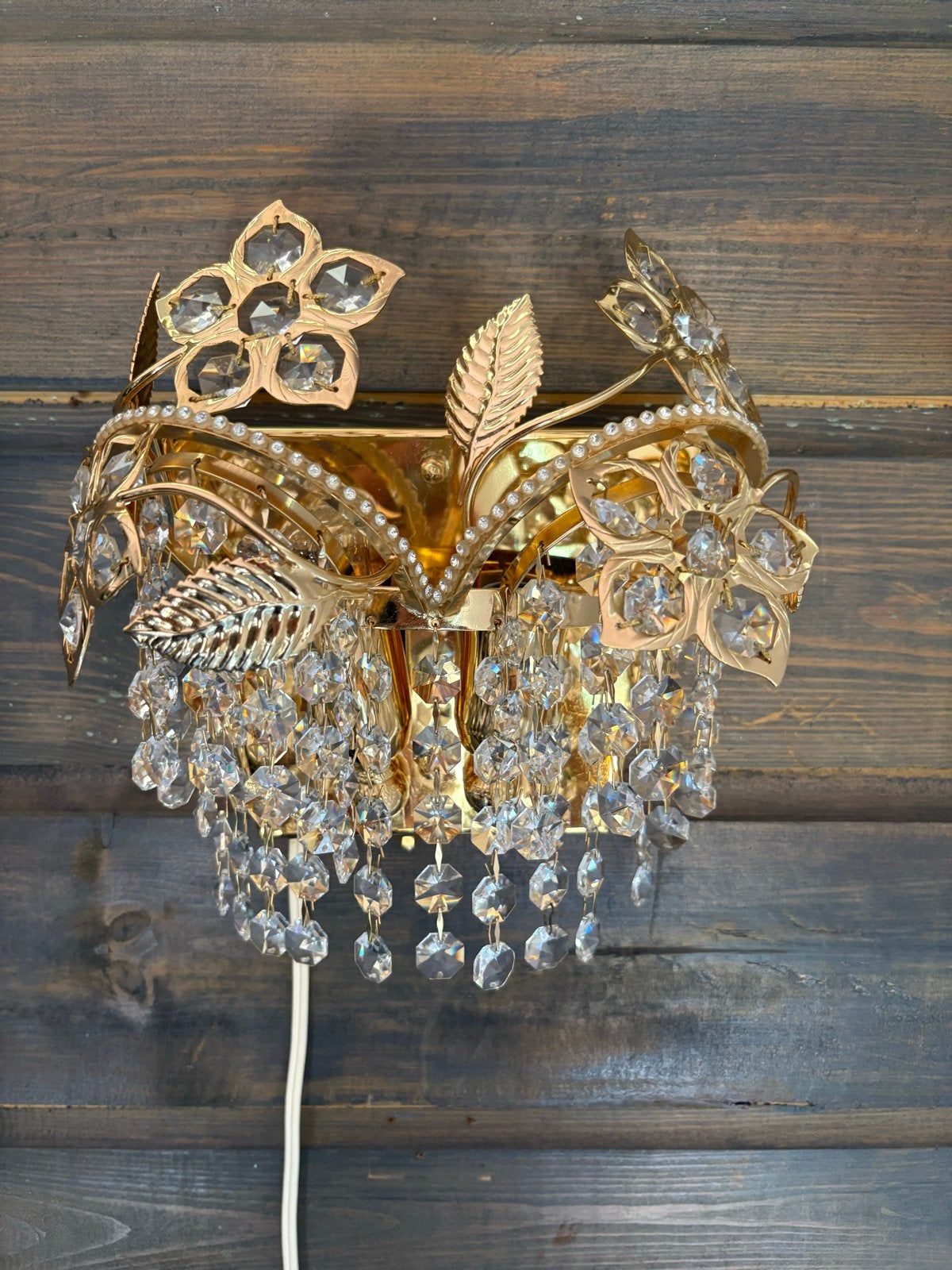 2x Elegante Kristallen Wandlamp - Goudkleurig, Ophalen, Klassiek, Zo goed als nieuw, Goud