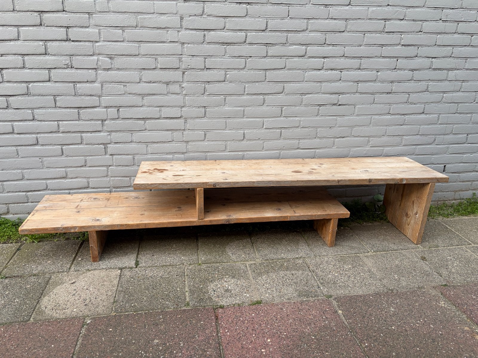 Robuust houten tv-meubel, handgemaakt bestaande uit 2 delen, Ophalen, Gebruikt, 150 tot 200 cm, Minder dan 100 cm