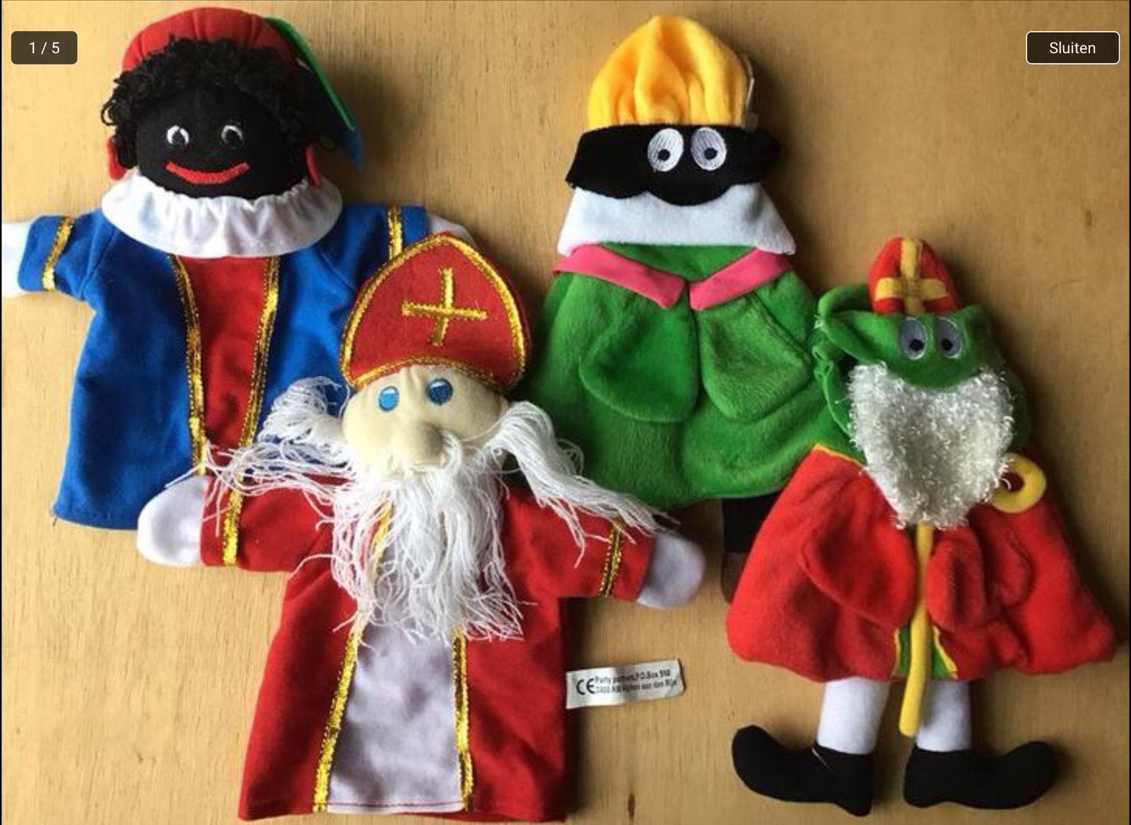 Poppenkast / handpop Sint en Piet (4x) - ZGAN, Ophalen of Verzenden, Zo goed als nieuw