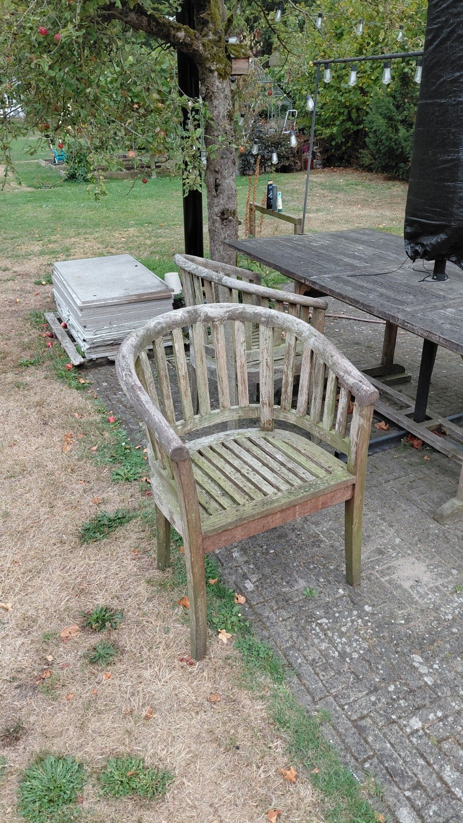 Teak houten tuinset met 4 stoelen en uitschuifbare tafel., Tuin en Terras, Tuinsets en Loungesets, Ophalen, 4 zitplaatsen, Gebruikt
